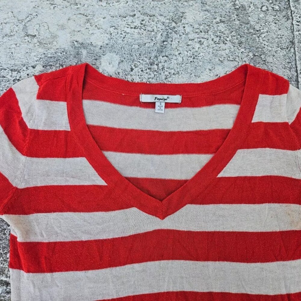 Papaya Women Top Long Sleeve Striped Light Weight Sweater V Neck Size S - Picture 4 of 8